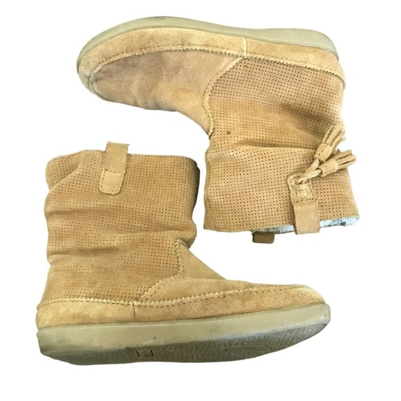 American Eagle Women's Brown Suede Leather Faux Fur-Lined Slouchy Booties Size 7 - Picture 2 of 11